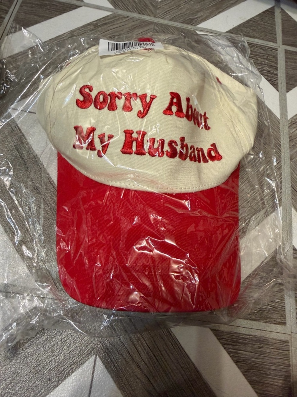 Sorry About My Husband Red & Cream Baseball Cap